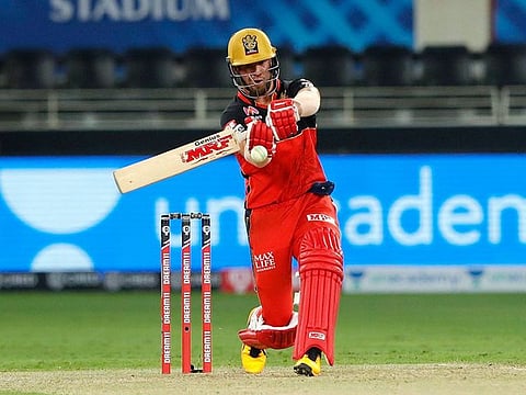 AB de Villiers of RCB plays a shot.