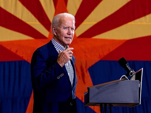 Democratic presidential nominee Joe Biden speaks at a campaign event in Phoenix.