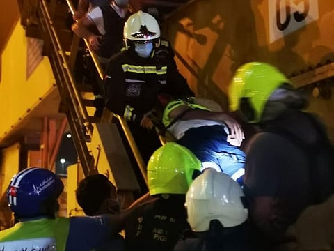 The rescue team with the patient