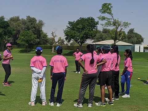 Lisa Sthalekar (left), ex-Australia women's captain and ICC Hall of Famer, during an introduction with the campers at Rajasthan Royals UAE Academy on Monday.