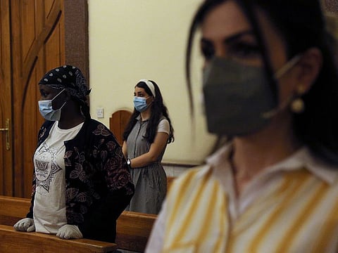 Christians attend a Sunday service in one of the Chaldean churches that reopened after months of closure due to the coronavirus disease (COVID-19) outbreak, in Baghdad, Iraq October 11, 2020.