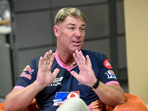 Australian cricket legend Shane Warne makes a point during the interview with Gulf News.