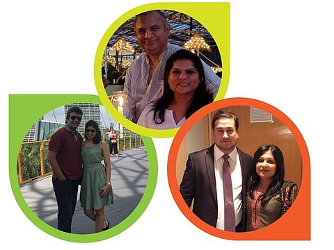 MIXED COUPLES: (Clockwise from top) Tariq Chauhan with wife Lovita, Amir and Namita Saifi; and Shaheen and Ashwin Nair