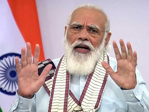 Prime Minister Narendra Modi addresses the nation, in New Delhi on Tuesday, October 20, 2020.