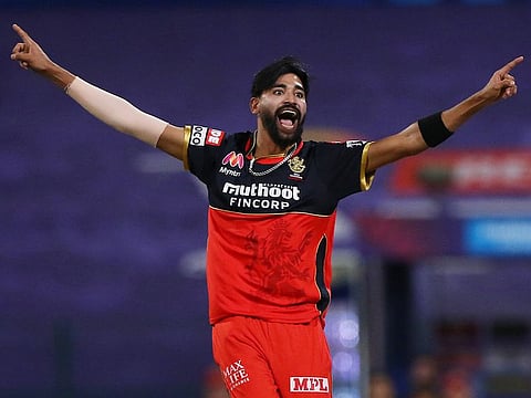 Mohammed Siraj celebrates a wicket for Royal Challengers Bangalore during the last IPL in UAE.