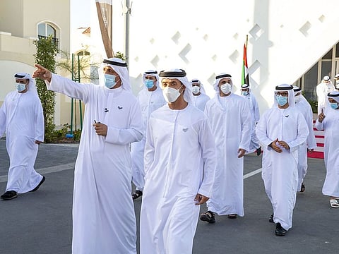 Sheikh Hazza Bin Zayed, Sheikh Khaled Bin Mohammed Bin Zayed with other senior officials at the inauguration of the Al Samha project.