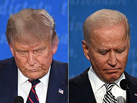 This combination of file pictures shows US President Donald Trump (L) and Democratic Presidential candidate and former US Vice-President Joe Biden during the first presidential debate at Case Western Reserve University and Cleveland Clinic in Cleveland, Ohio, on September 29, 2020.