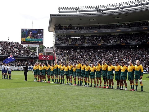 Australia line up for the Bledisloe clash with New Zealand on October 18 in Auckland.