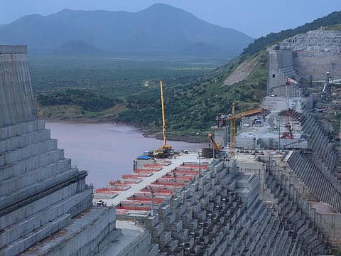 Ethiopia's Grand Renaissance Dam is seen as it undergoes construction work on the river Nile in Guba Woreda, Benishangul Gumuz Region, Ethiopia in this file September 26, 2019 picture.
