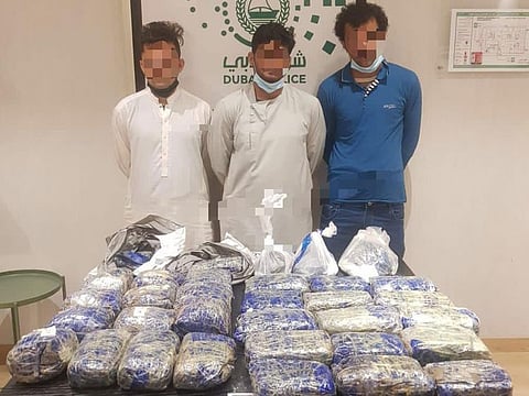 The three suspected who were arrested along with the consignment of crystal meth.