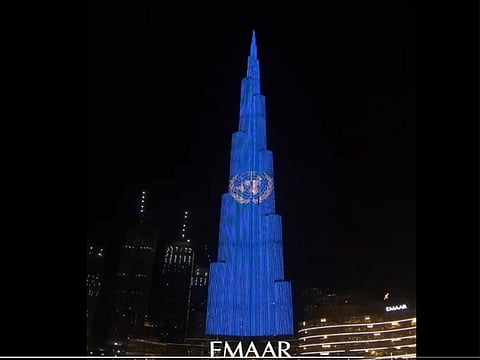 The special display of the UN flag on Burj Khalifa was part of the UN’s 75th anniversary celebrations across the world amid COVID-19.