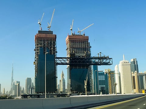 The final piece of The Link is now in place between the One Za'abeel Towers on Shaikh Zayed Road.