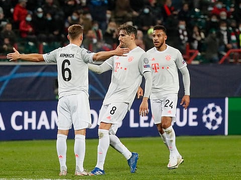Bayern's Joshua Kimmich celebrates after scoring his side's second goal.