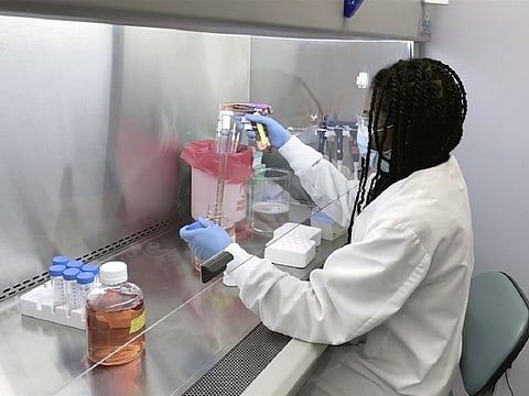 A Regeneron Pharmaceuticals scientist works in the company's Infectious disease lab in New York state.