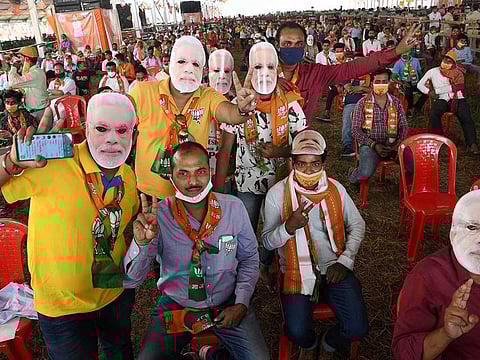BJP supporters during a rally by Prime Minister Narendra Modi