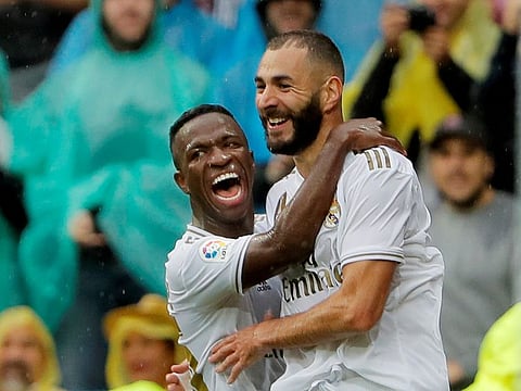 Real Madrid's Karim Benzema and Vinicius Jr