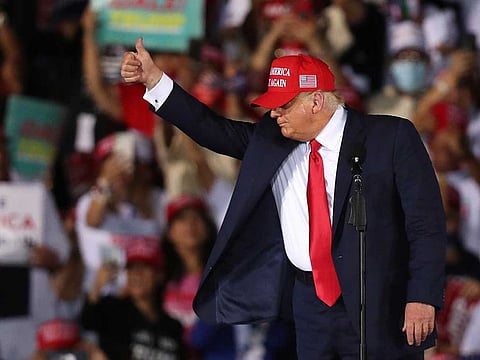 US President Donald Trump makes a campaign stop at Miami-Opa Locka Executive Airport on November 1, 2020 in Opa Locka, Florida. President Trump continues to campaign against Democratic presidential nominee Joe Biden leading up to the November 3rd Election Day.