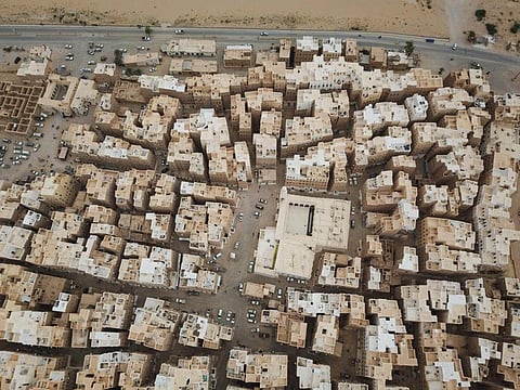 An aerial picture taken on October 17, 2020, shows a view of Shibam City in Yemen's central Hadramawt governorate.