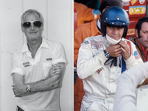 Newman with his Daytona, McQueen wearing the Monaco during the Le Mans shoot