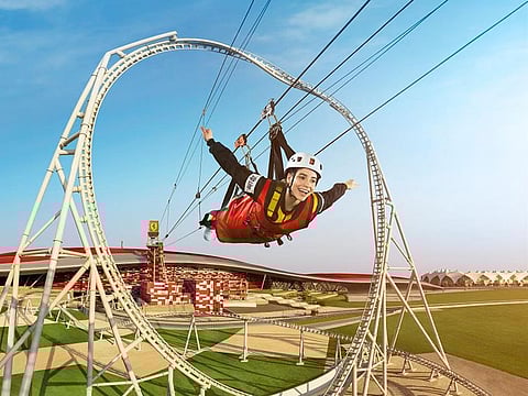 The Zip Line allows visitors to zip frothrough the Flying Aces roller coaster loop