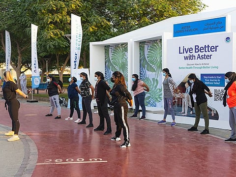 Aster is holding free sessions with fitness experts and health checks at the Fitness Villages in Quranic Park and Kite Beach