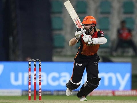Kane Williamson of the Sunrisers Hyderabad in action against the Royal Challengers Bangalore in the IPL 2020 Eliminator in Abu Dhabi on November 6, 2020.