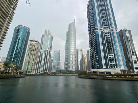 Rain in Jumeirah Lake Towers (JLT), Dubai