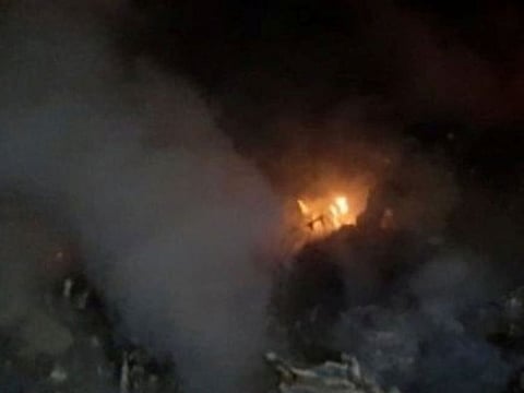 A view shows what is said to be a crash site following the downing of a Russian military Mi-24 helicopter at an unknown location in Armenia, in this handout photo released November 9, 2020.