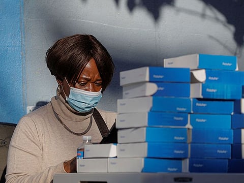 A healthcare worker prepares to administer tests for the coronavirus disease (COVID-19), as the spread continues to rise, in Staten Island, New York, U.S., November 10, 2020.
