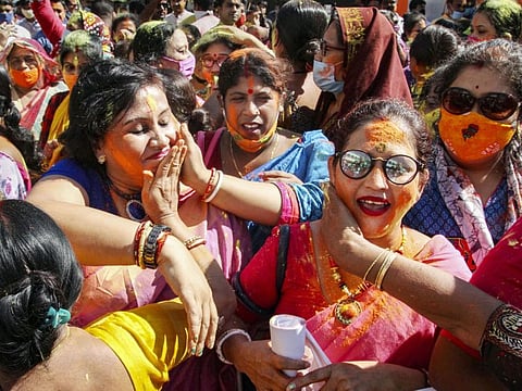 BJP workers celebrate NDA's victory in Bihar Assembly Elections