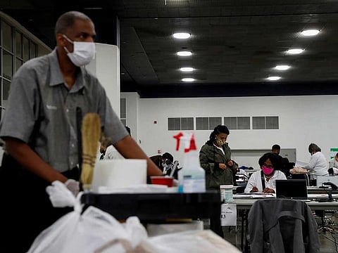 Votes continue to be counted at the TCF Centre the day after the 2020 US presidential election, in Detroit, Michigan, US, November 4, 2020.