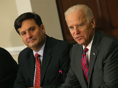 Joe Biden (R) with new chief of staff Ron Klain in 2014.