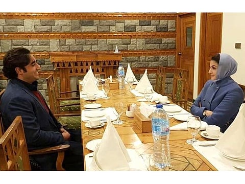 PML-N vice-president Maryam Nawaz and PPP chairman Bilawal Bhutto-Zardari during their meeting in Gilgit.