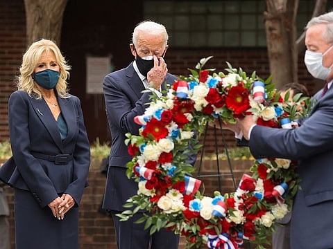 U.S. President-elect Joe Biden and his wife Jill attend a Veterans Day observance in Philadelphia, Pennsylvania, U.S., November 11, 2020.