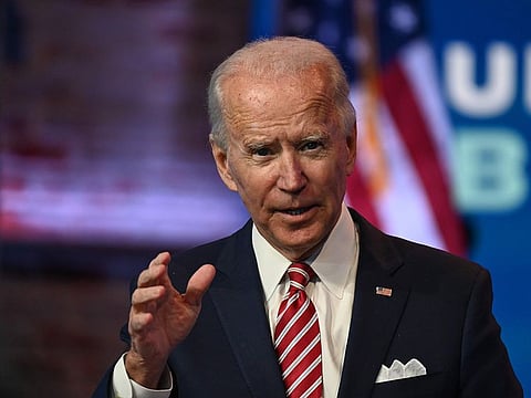 US President-elect Joe Biden answers questions from the press at The Queen in Wilmington, Delaware on November 16, 2020.