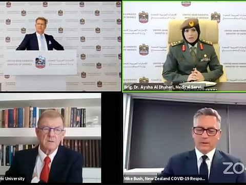 Brigadier Aysha Al Dhaheri, commander of the UAE Armed Forces Medical Services Corps, and others at the virtual conference