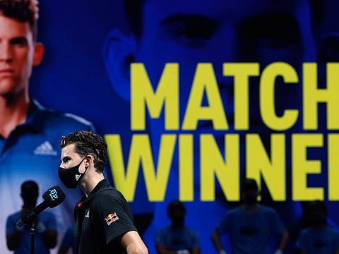 Austria's Dominic Thiem being interviewed after winning his group stage match against former world No.1 Rafael Nadal in the group stages of ATP Finals on Tuesday.