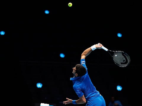 Novak Djokovic in action at the ATP Finals in London