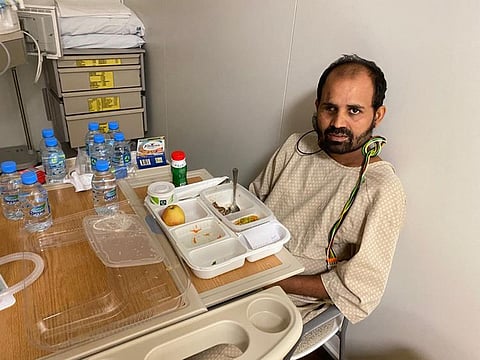 Indian worker Haider Ali, who lost his right eye after being shot by his employer when he asked for leave, recovering at Hamad General Hospital in Doha, Qatar.