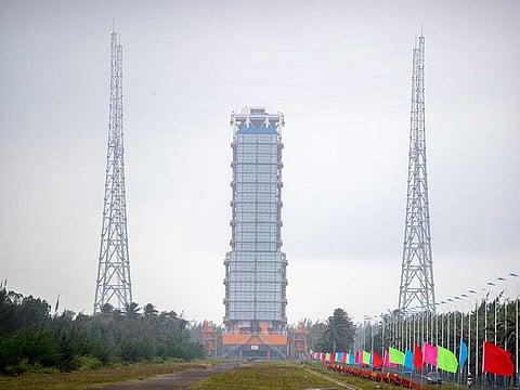 A launch pad with a Long March-5 rocket is seen at the Wenchang Space Launch Site in Wenchang in southern China's Hainan province, Monday, Nov. 23, 2020.