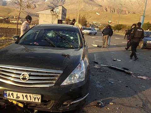 This photo released by the semi-official Fars News Agency shows the scene where Mohsen Fakhrizadeh was killed in Absard, a small city just east of the capital, Tehran, Iran, Friday, Nov. 27, 2020.