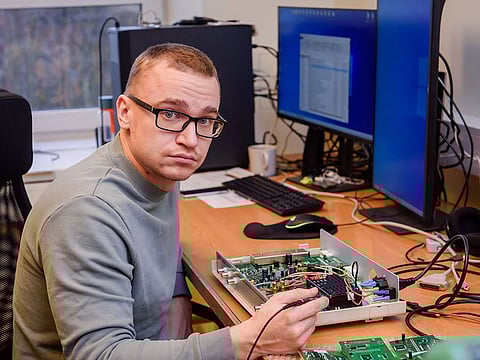 Pavels Razmajevs, Chief Operating Officer of the Latvian company EvenTech on November 27, 2020 at the Technical University in Riga, Latvia.