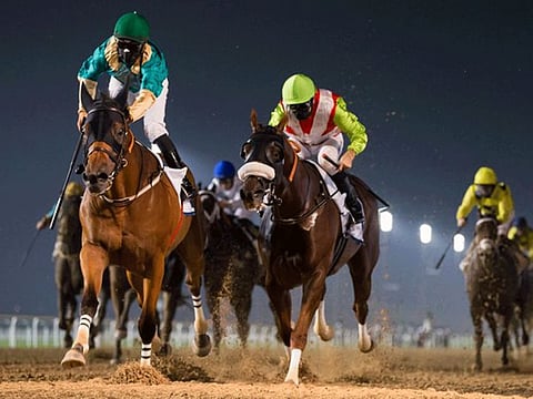 Firnas (green) upstages a classy field to win the 1,800 metre Entisar, Sponsored By Hamdan Bin Mohammed Cruise Terminal, at Meydan on Thursday.