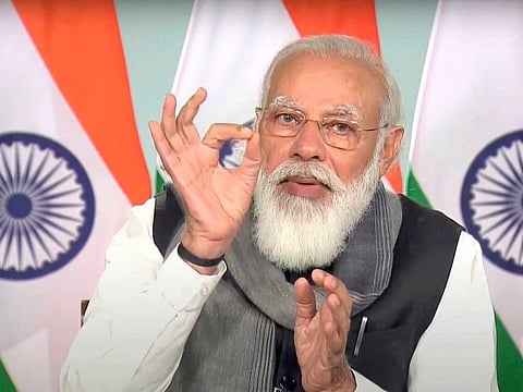 Prime Minister Narendra Modi chairs an all-party meeting with leaders of various political outfits and union ministers to discuss the COVID-19 pandemic situation in the country, via video conferencing, in New Delhi, Friday, Dec. 4, 2020.