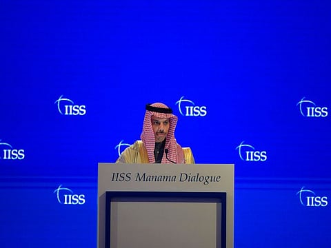 Saudi Foreign Minister Faisal bin Farhan addresses the Manama Dialogue security conference in the Bahraini capital, on December 5, 2020.