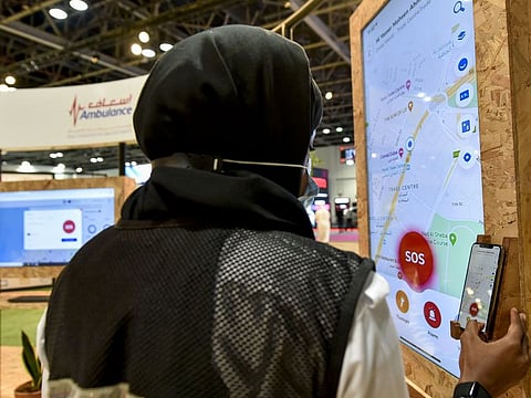 The Ambulance section at the Smart Dubai pavilion on the first day of Gitex Technology Week on Sunday.