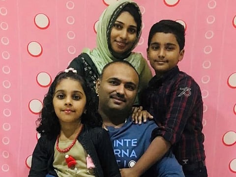 File photo of Thajina K.P. with her husband Abdul Rasheed and children Muhammed Hisham and Hadiya