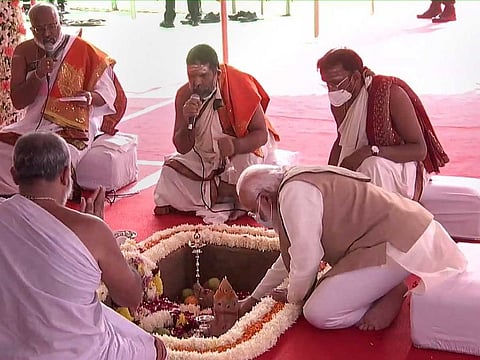 Prime Minister Narendra Modi lays the foundation stone of the New Parliament Building, in New Delhi, Thursday, Dec. 10, 2020.