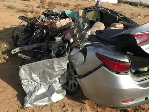 The wreckage after the fatal collision in south-western Saudi Arabia.