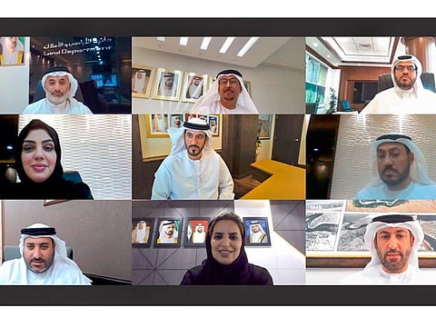 Officials of Dubai Municipality and Dubai Land Department during the virtual ceremony to sign the agreement.